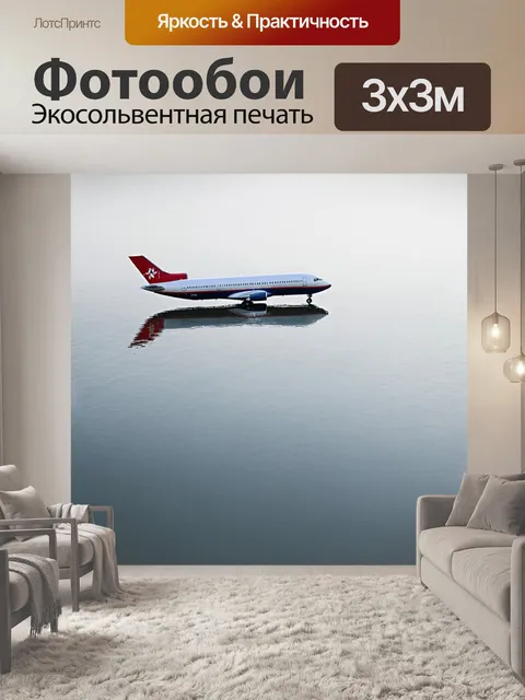 Фотообои самолет в стиле минимализм, отражающийся в спокойном водоеме