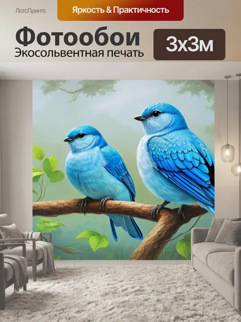 Фотообои с двумя голубыми птицами