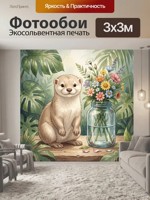 Фотообои Хорек с букетом цветов