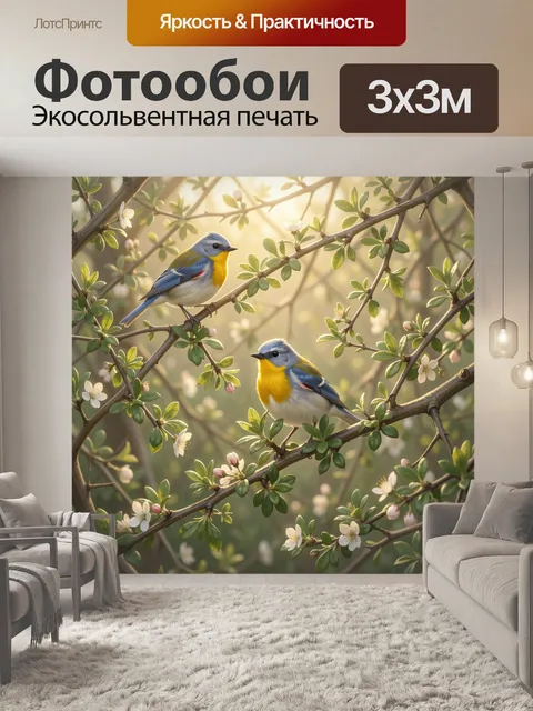 Фотообои Птицы в цветущих ветвях