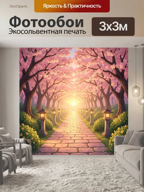 Фотообои Аллея цветущих сакур на рассвете