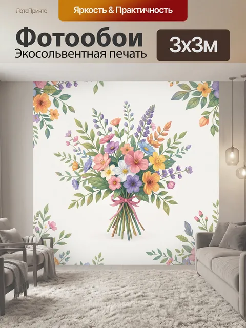 Фотообои Букет полевых цветов в вазе