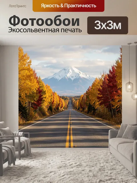 Фотообои Осеннее шоссе к снежной горе