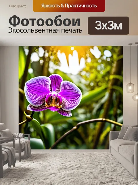 Фотообои орхидея в светлом тропическом лесу, под солнечными лучами
