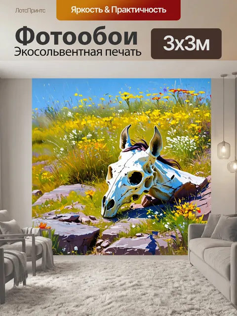 Фотообои лошадиный череп, полуразрушенный, находится на каменистом фоне старого заповедника