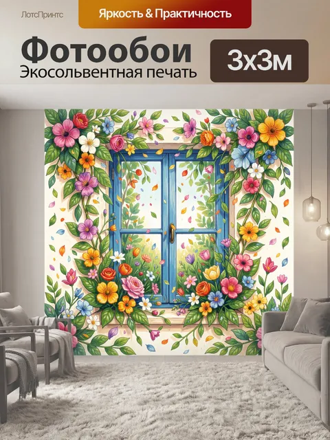 Фотообои Окно в саду с цветами