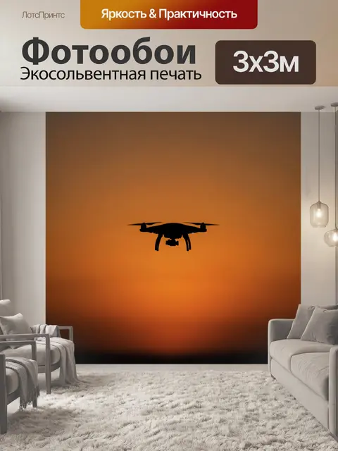 Фотообои Дрон на закатном небе