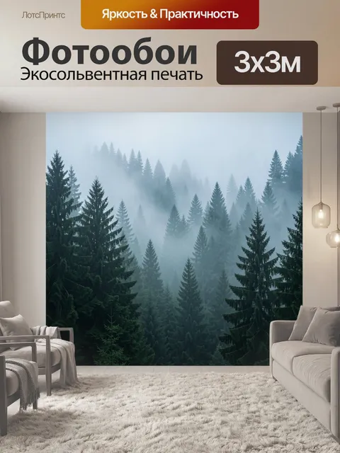 Фотообои Туманный хвойный лес