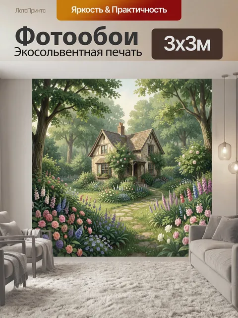 Фотообои Коттедж среди цветущего сада