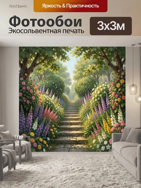 Фотообои Цветущий сад с каменной тропой