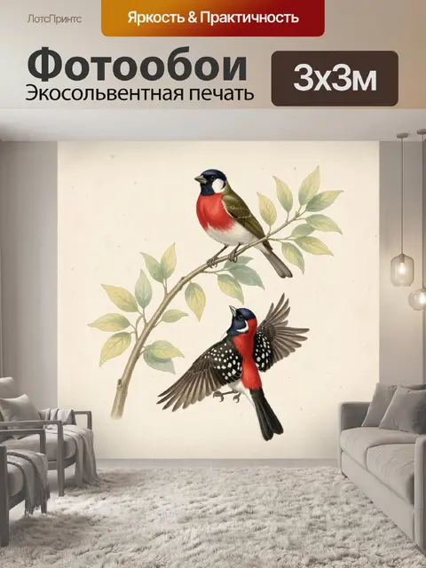 Фотообои Две яркие птицы на ветке