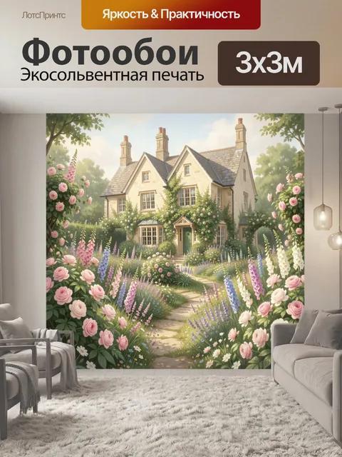Фотообои Сказочный дом в цветущем саду