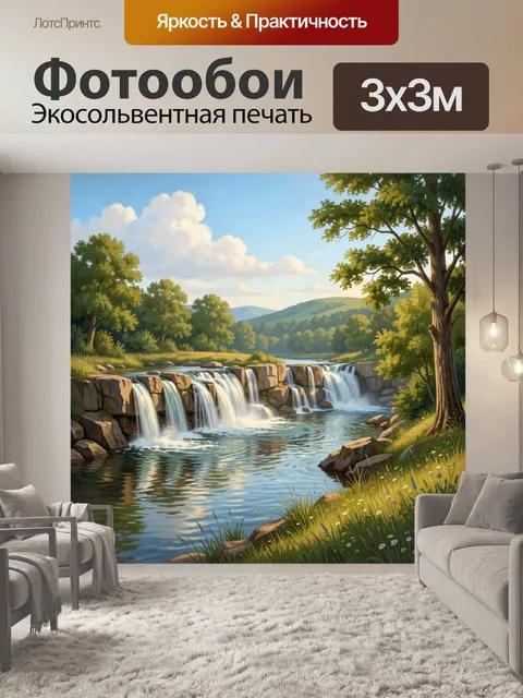 Фотообои Лесной водопад и река