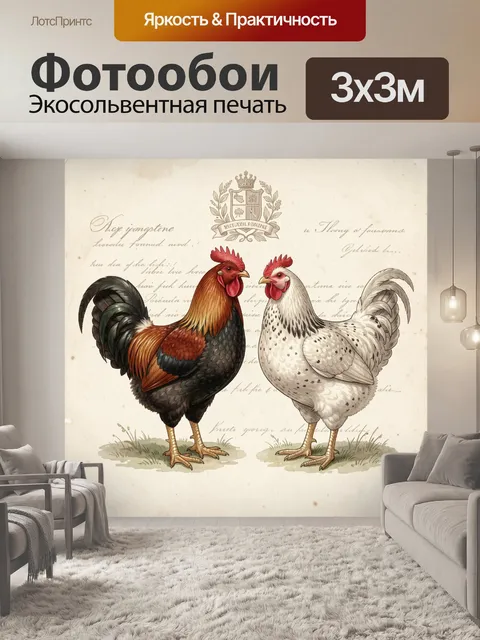 Фотообои Петух и белая курица