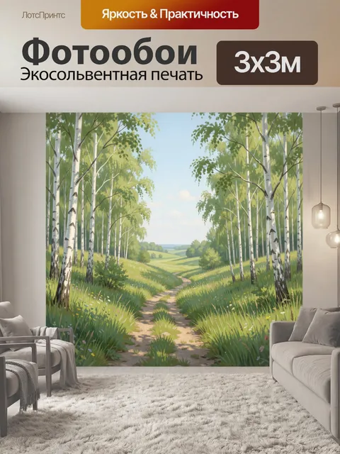 Фотообои Березовая тропа в летнем поле