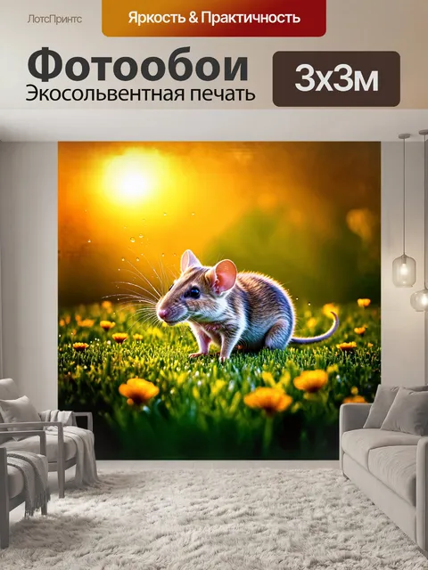 Фотообои крыса, с ловкой грацией, пробирается по полям травы, которые сияют под солнцем, как золотистое море