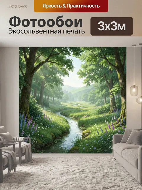 Фотообои Лесная долина с ручьем