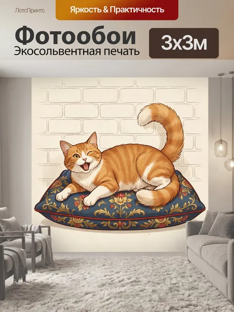 Фотообои Рыжий кот на узорной подушке