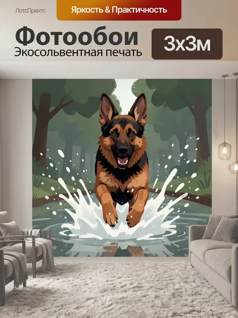 Фотообои Немецкая овчарка в лесном ручье