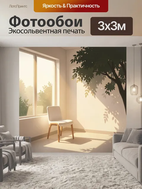 Фотообои Солнечный интерьер с деревом и стулом
