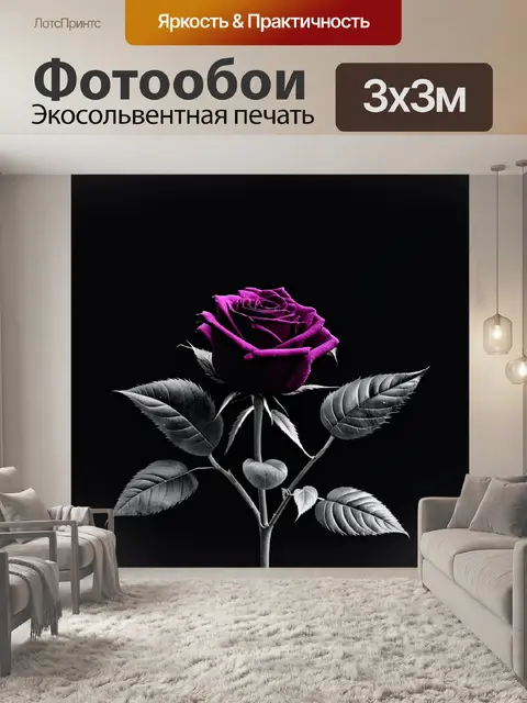 Фотообои розы в стиле нуар, с выделяющимися на фоне непрозрачными формами для создания контраста