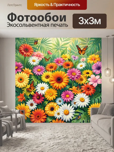 Фотообои Цветы и тропические бабочки