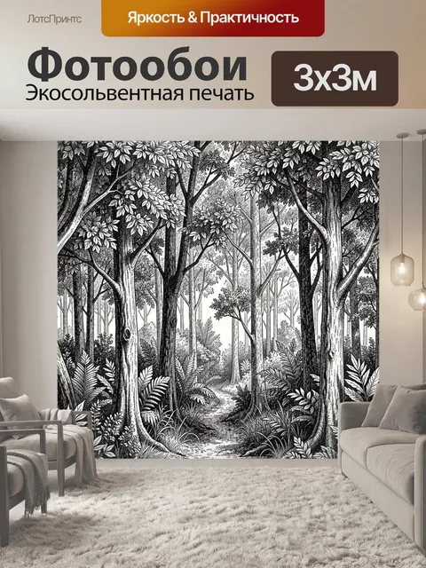 Фотообои Черно-белый лесной коридор