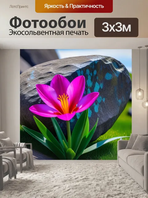 Фотообои тюльпаны и большой камень
