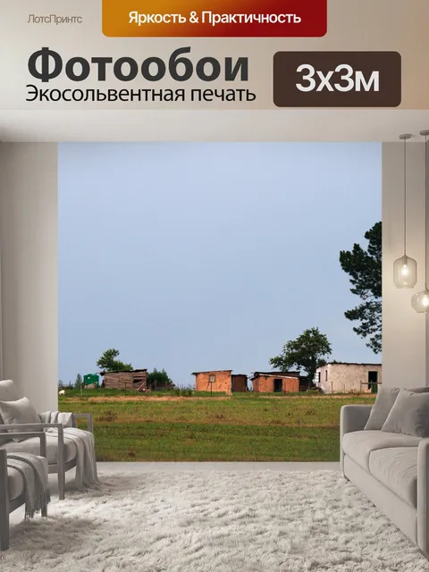 Фотообои высокие деревья над сельским жильем