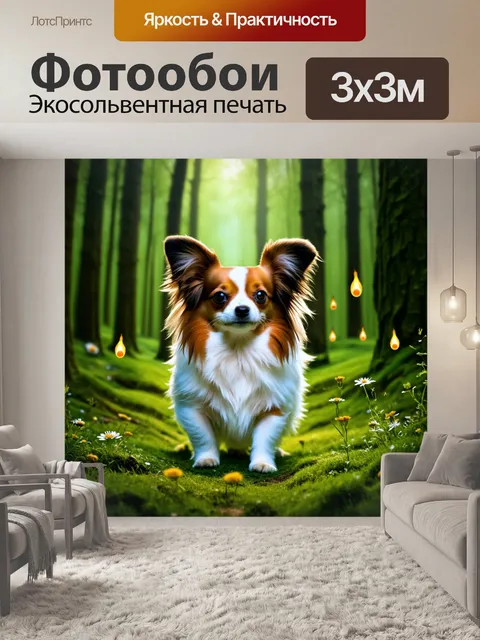 Фотообои папильон исследует лес, окруженный зелеными деревьями и диками цветами