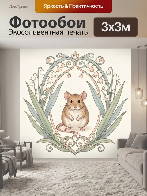 Фотообои Мышонок в цветочной арке