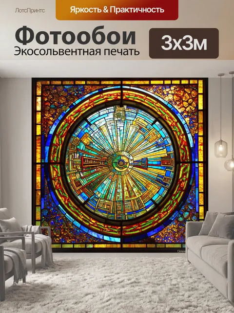 Фотообои витражи, изображающие цивилизацию инков, с яркими цветами и сложными узорами, подчеркнутыми в технике…