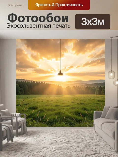 Фотообои Солнце над лесной долиной