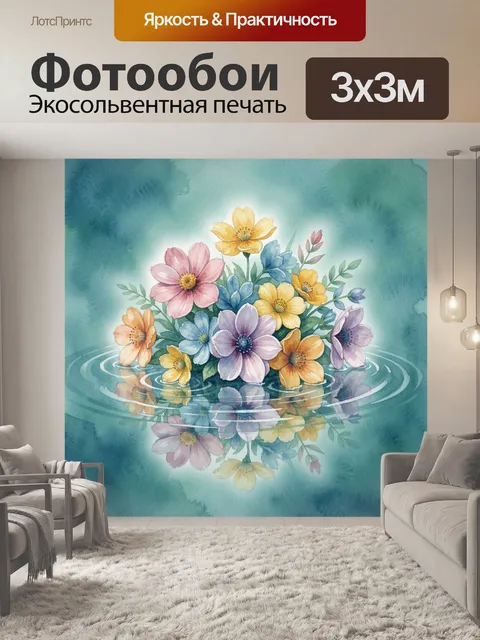Фотообои Букет акварельных цветов в круге