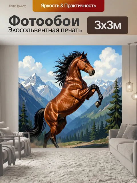 Фотообои Вздыбленный конь в горах