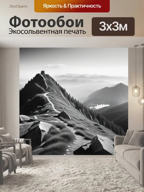 Фотообои пейзаж с вершины горы чернобелый