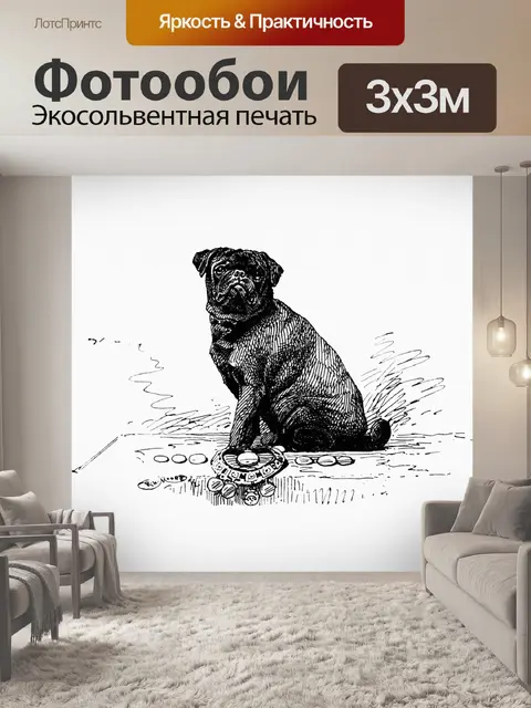 Фотообои Мопса Винтаж Иллюстрация