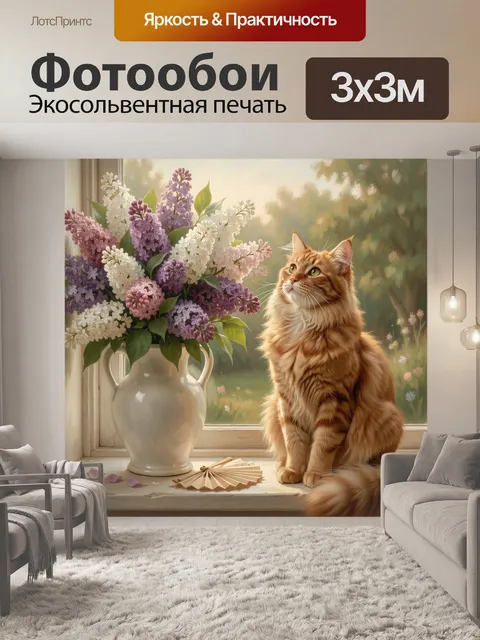 Фотообои Рыжий кот у сирени