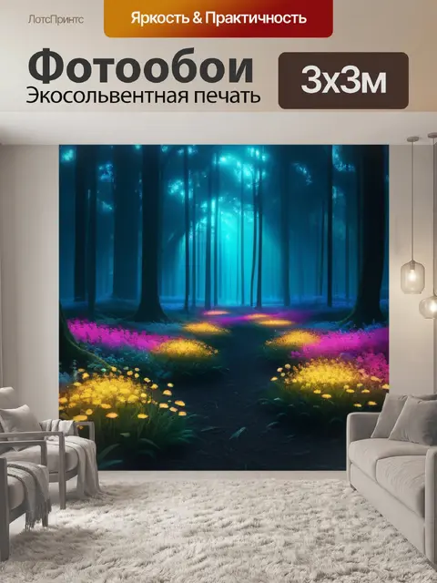 Фотообои таинственный лес с светящимися цветами