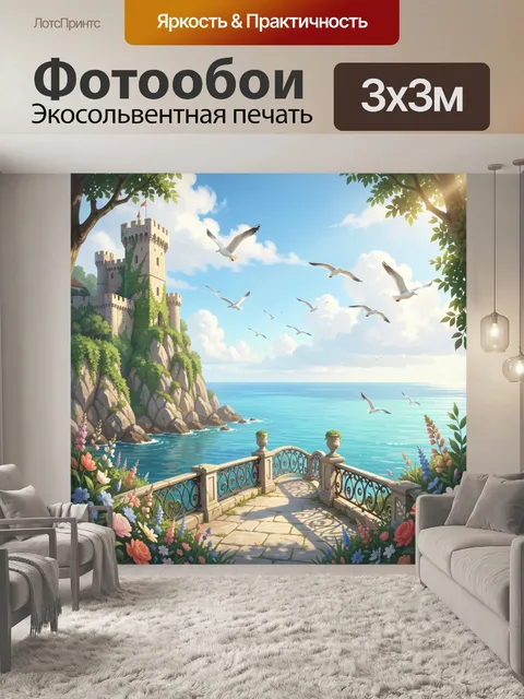 Фотообои Замок у моря с чайками