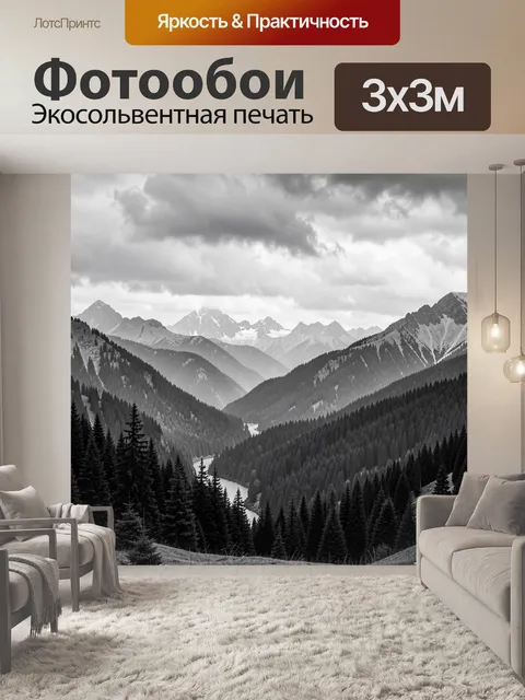 Фотообои Монохромные горы и долина
