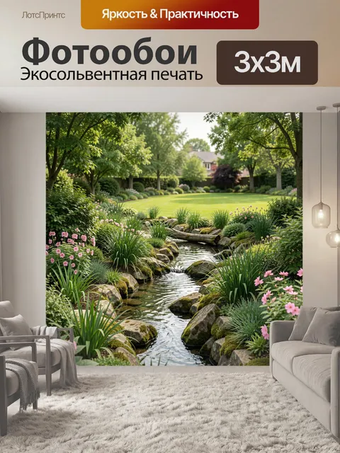 Фотообои Садовый ручей с цветами