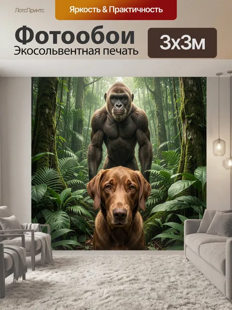 Фотообои Горилла и собака в джунглях