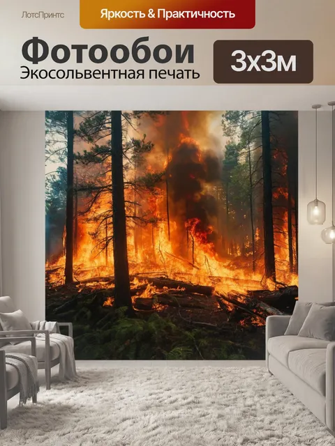 Фотообои лес, огонь, мчс