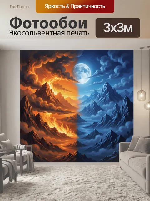Фотообои Огненный закат против лунных гор