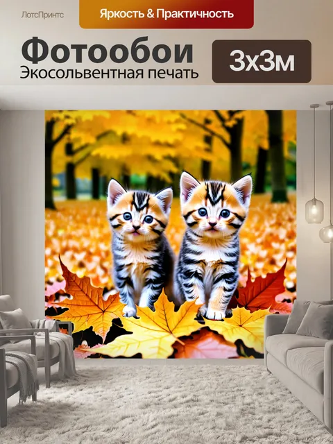 Фотообои котята, окруженные осенними листьями, позирующие на фото