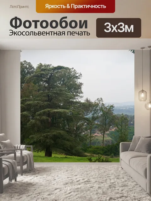 Фотообои большое дерево на зеленом лугу
