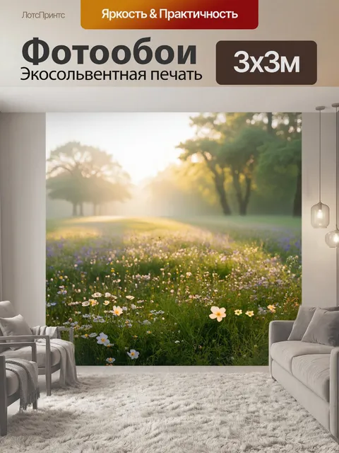 Фотообои природа в стиле каспар давид фридрих, чудесное утро с цветами, свет пробивается сквозь туман, аромат цветения