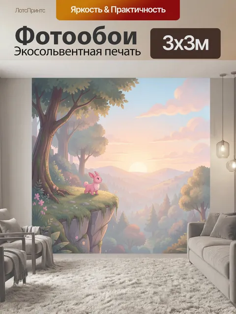 Фотообои Розовый зайчик над долиной