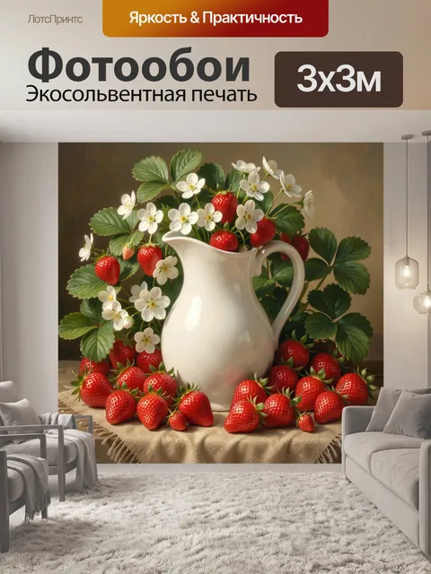 Фотообои Клубника и белые цветы